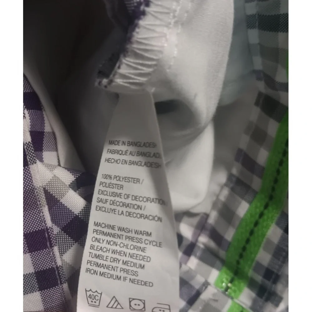 Izod Men's Black‎ Purple Gray Gingham Plaid Golf Pants Size 32x32 Actual 32x31
